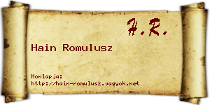 Hain Romulusz névjegykártya